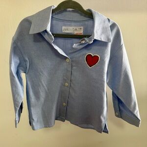 *NWOT* Zara Kids Light Blue Button Down with Heart Accent